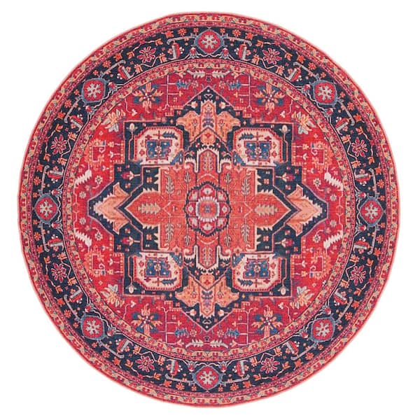 SAFAVIEH Serapi Red/Blue 7 ft. x 7 ft. Machine Washable Bohemian Floral Round Area Rug