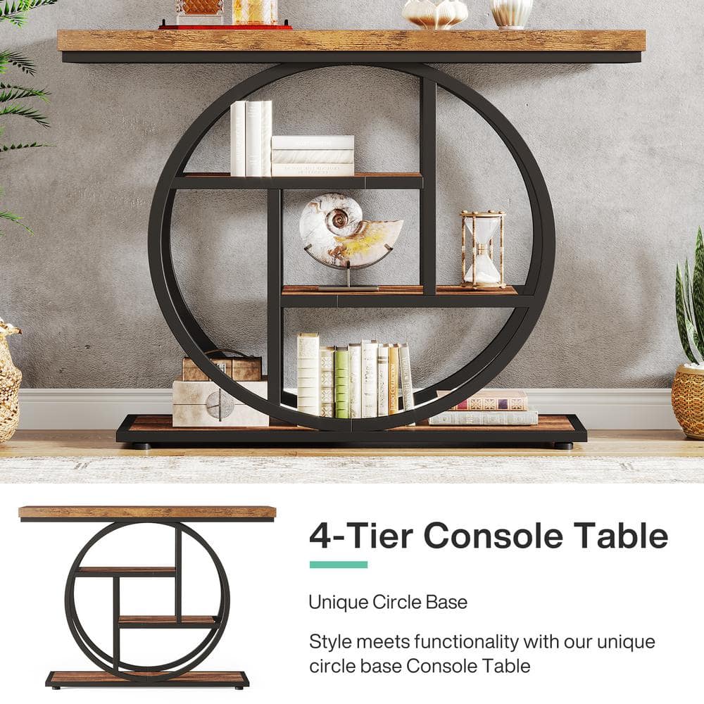 Rustic Brown 41.3" Industrial Wood and Metal Console Table with Storage
