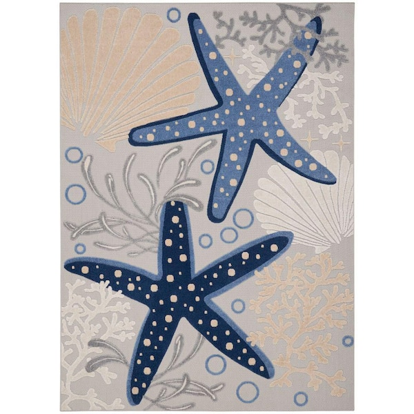 Aloha Blue/Gray 8 ft. x 11 ft. Floral Modern Indoor/Outdoor Patio Area Rug