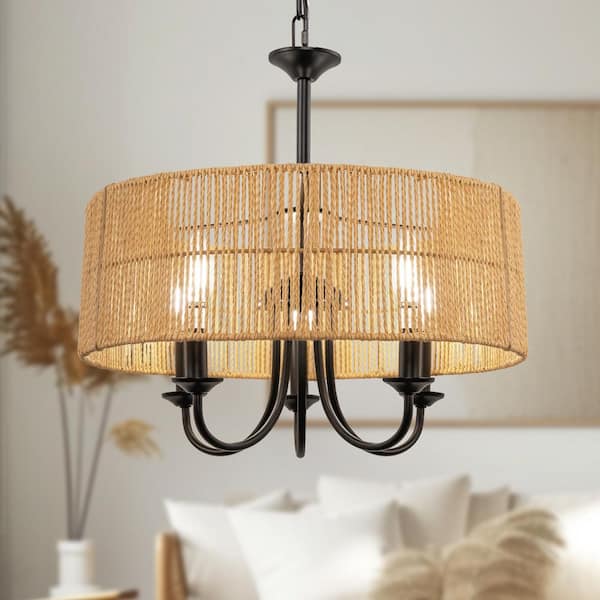 シャンデリア Emeritpro 5-Light Matte Black Chandelier Pendant Light with Woven