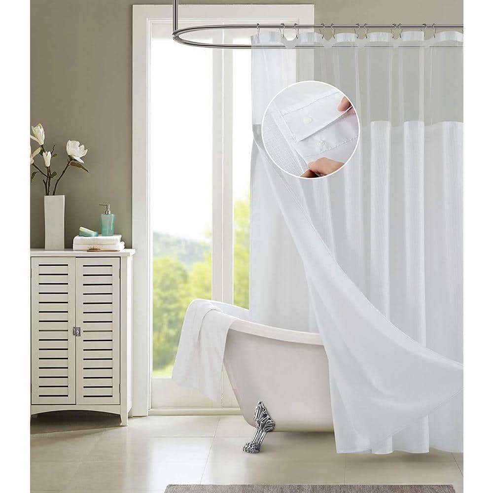 Hotel Complete 72 in. White Textured Waffle Shower Curtain with Detachable 