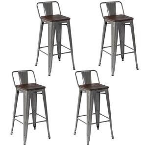 VUSTU 29 in. Kitchen Counter Height Silver Metal Bar Stools with square Wooden Seats and Removable Backrest, Set of 4
