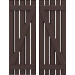 19-1/2 in. W x 34 in. H Americraft 5-Board Exterior Real Wood Spaced Board and Batten Shutters w/Z-Bar in Raisin Brown