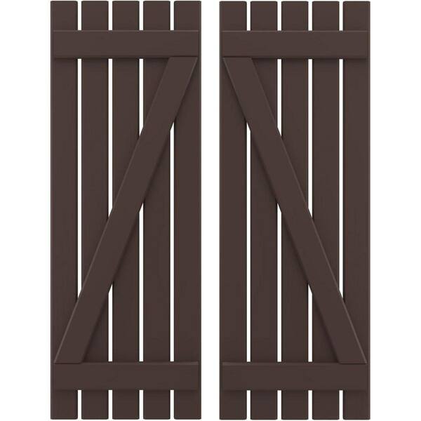 Ekena Millwork 19-1/2 in. W x 65 in. H Americraft 5-Board Exterior Real Wood Spaced Board and Batten Shutters w/Z-Bar in Raisin Brown