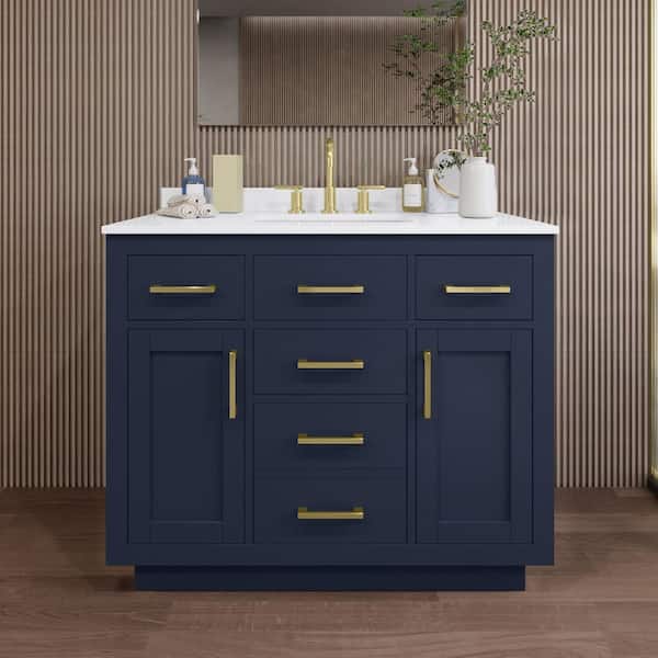 Beckett TK 42 in. W x 22 in. D x 35 in. H Single Bath Vanity in Dark Blue with White Quartz Top