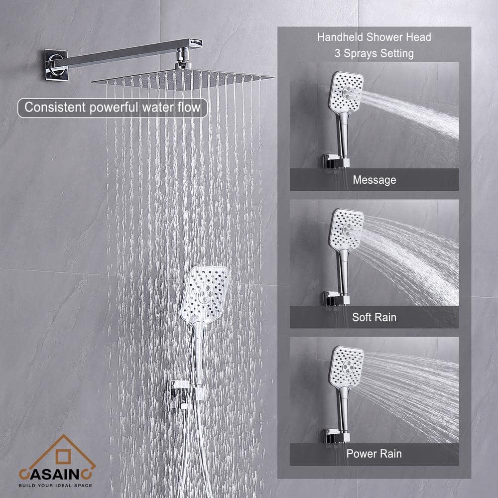 Chrome Dual Square Rain Handheld Wall Mounted Shower System