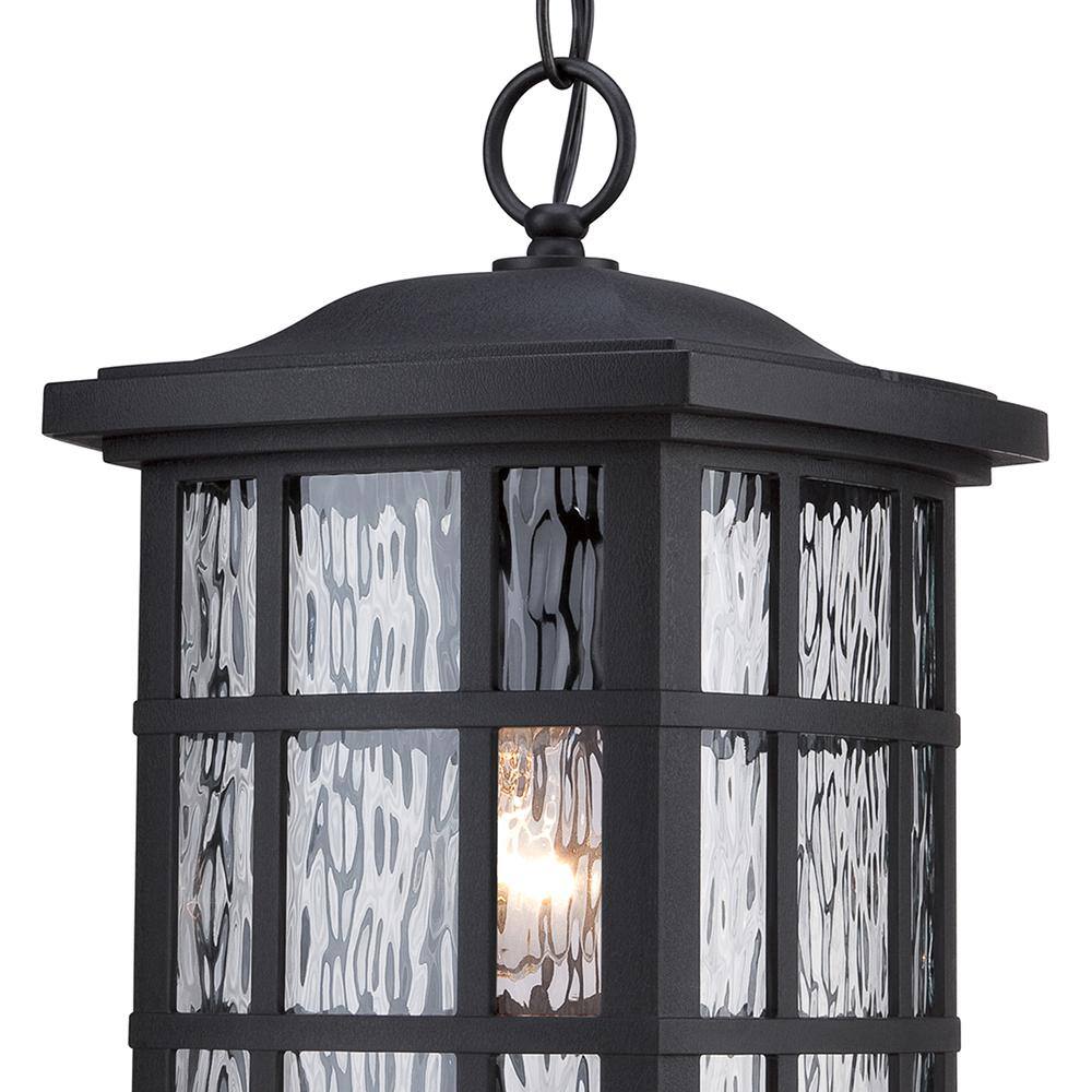 Mystic Black Glass Outdoor Hanging Lantern with Bronze Frame