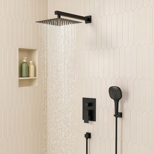 Single-Handle Rain 2-Spray Square Wall Mount 10 in. Dual Shower Head Fixed and Handheld Shower Head 2.5 and 1.8 GPM