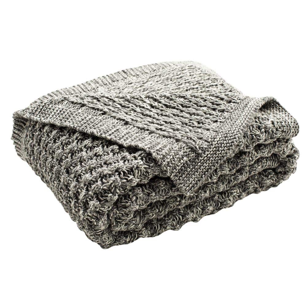 Contemporary Cozy Knit Throw Blanket in Gray and Beige - 50" x 60"