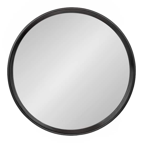 Prema Black 28 in. W x 28 in. H Round Wood Wall Mirror