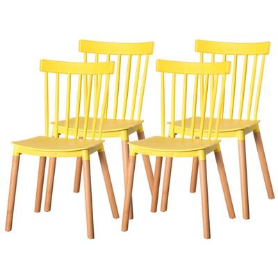 Yellow Modern Plastic Dining Chair Windsor Design with Beech Wood Legs (Set of 4)
