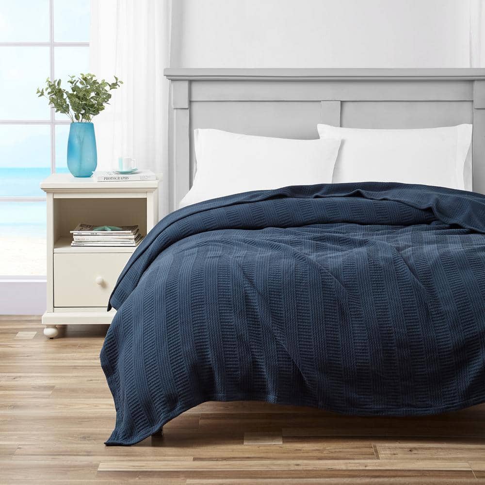 Nautical Navy Stripe Full/Queen Size Cotton Throw Blanket