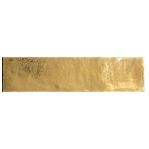 Bravura 2.5 in. x 10 in. Matte Golden Ochre Ceramic Subway Wall Tile Sample