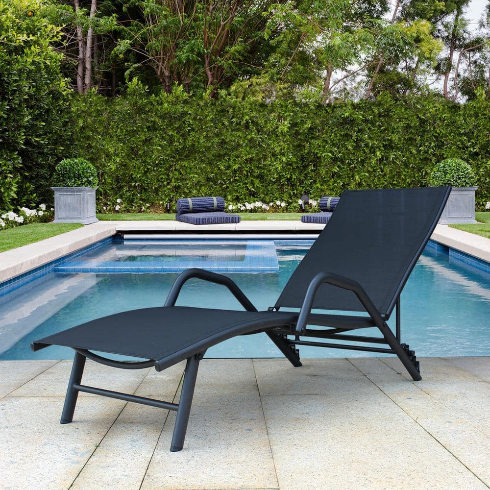 Metal Outdoor Chaise Lounge, Black