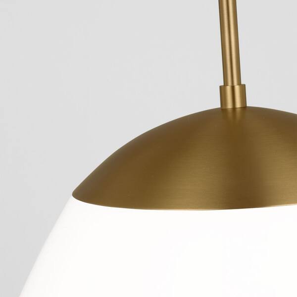 Generation Lighting - Milne Small 1-Light Burnished Brass Modern Pendant Light with White Milk Glass Shade