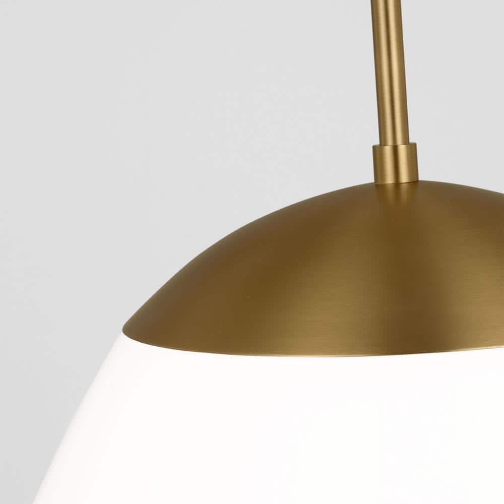Burnished Brass and Milk Glass Schoolhouse Pendant Light