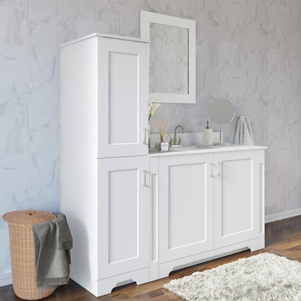 Home Decorators Collection Hawthorne Assembled 13 in. W x 44-13/16 in. H x  22 in. D Bath Mid Auxiliary Cabinet in Linen White 30667 - The Home Depot