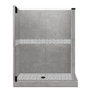 Del Mar Grand Hinged 32 in. x 36 in. x 80 in. Left-Hand Corner Shower Kit in Wet Cement and Black Pipe Hardware