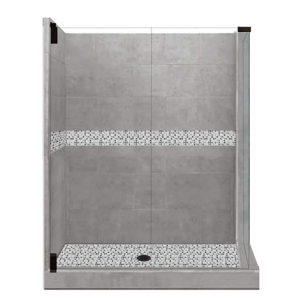 American Bath Factory Del Mar Grand Hinged 32 in. x 36 in. x 80 in. Left-Hand Corner Shower Kit in Wet Cement and Black Pipe Hardware