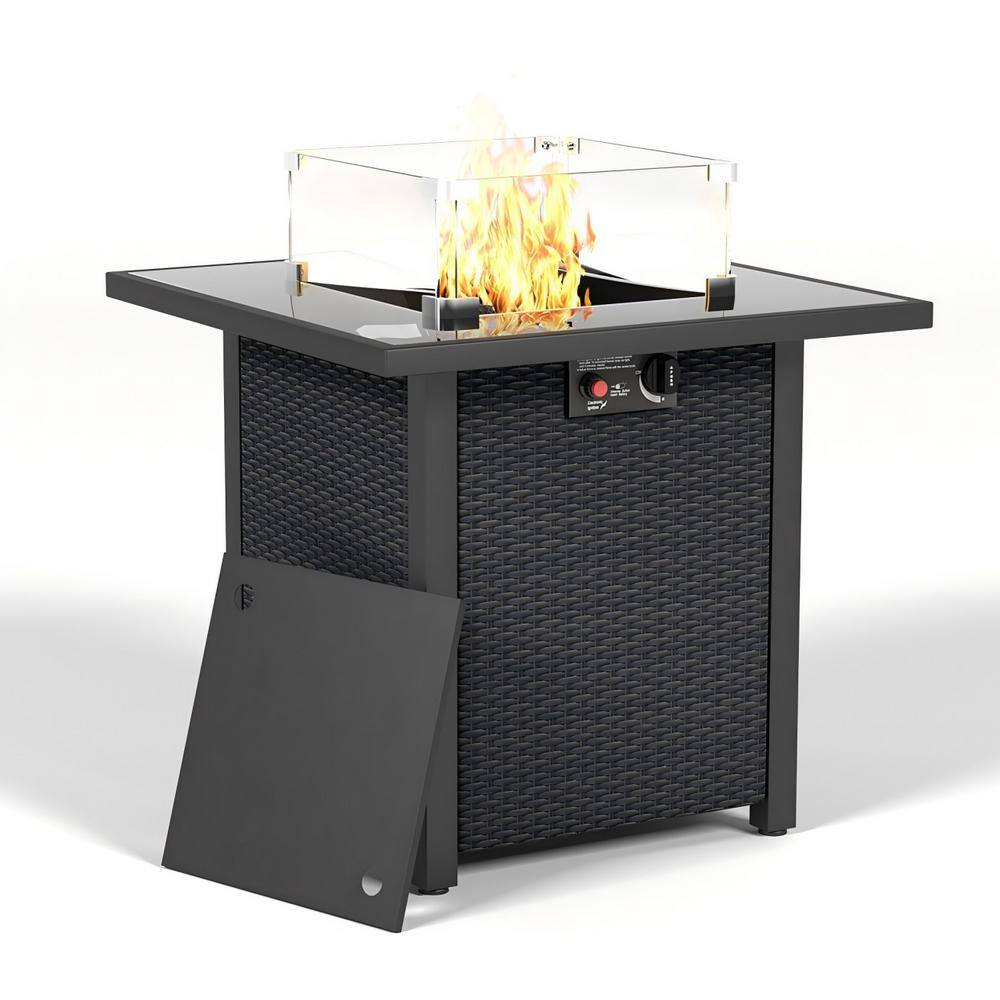 28 in. Propane Fire Pit Table, 50000 BTU Gas Firepits Tempered Glass Tablet