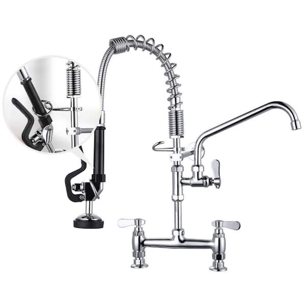 VEVETTA 2 Handle 21 in. H 360° Swivel Deck Mount Pull Down Sprayer Kitchen Faucet with Drinking Water Filler in Polished Chrome