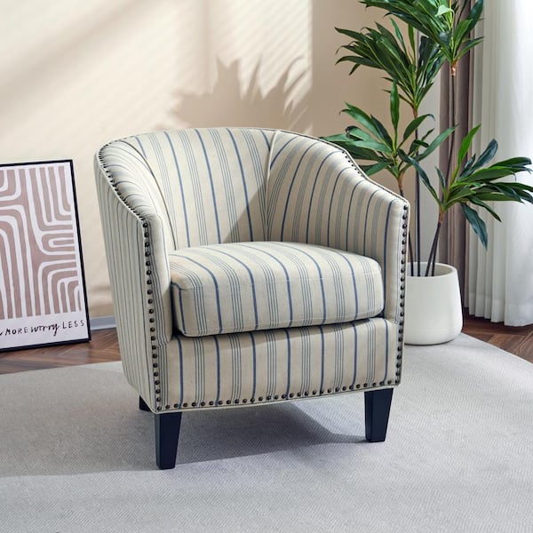 San Marcos Beige and Blue Stripe Fabric Arm Chair (Set of 1)