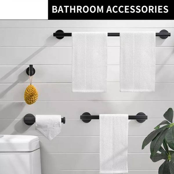 4 Pieces Wall Mounted Stainless Steel Towel Rack in Black