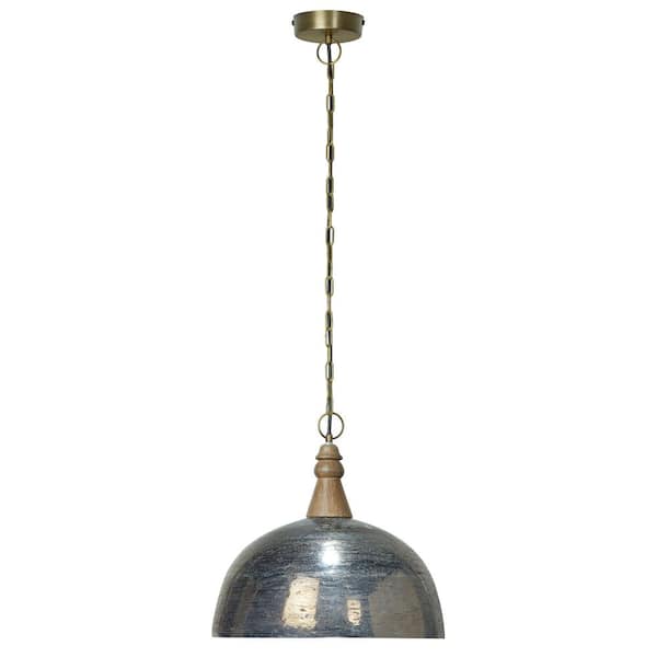 River of Goods Sutton 1-Light Pendant with Metallic Grey Glass Wood Dome Shade