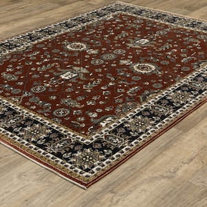 Victoria Red/Navy 2 ft. x 8 ft. Vintage Oriental Traditions Polyester Fringed-Edge Indoor Runner Area Rug