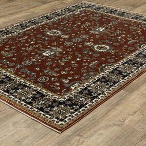 Victoria Red/Navy 4 ft. x 6 ft. Vintage Oriental Traditions Polyester Fringed-Edge Indoor Area Rug