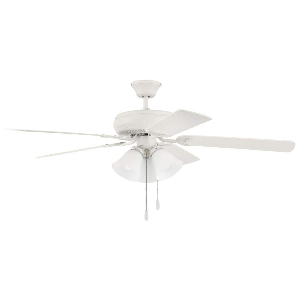 Matte White 52" Ceiling Fan with Frost Glass Light Kit