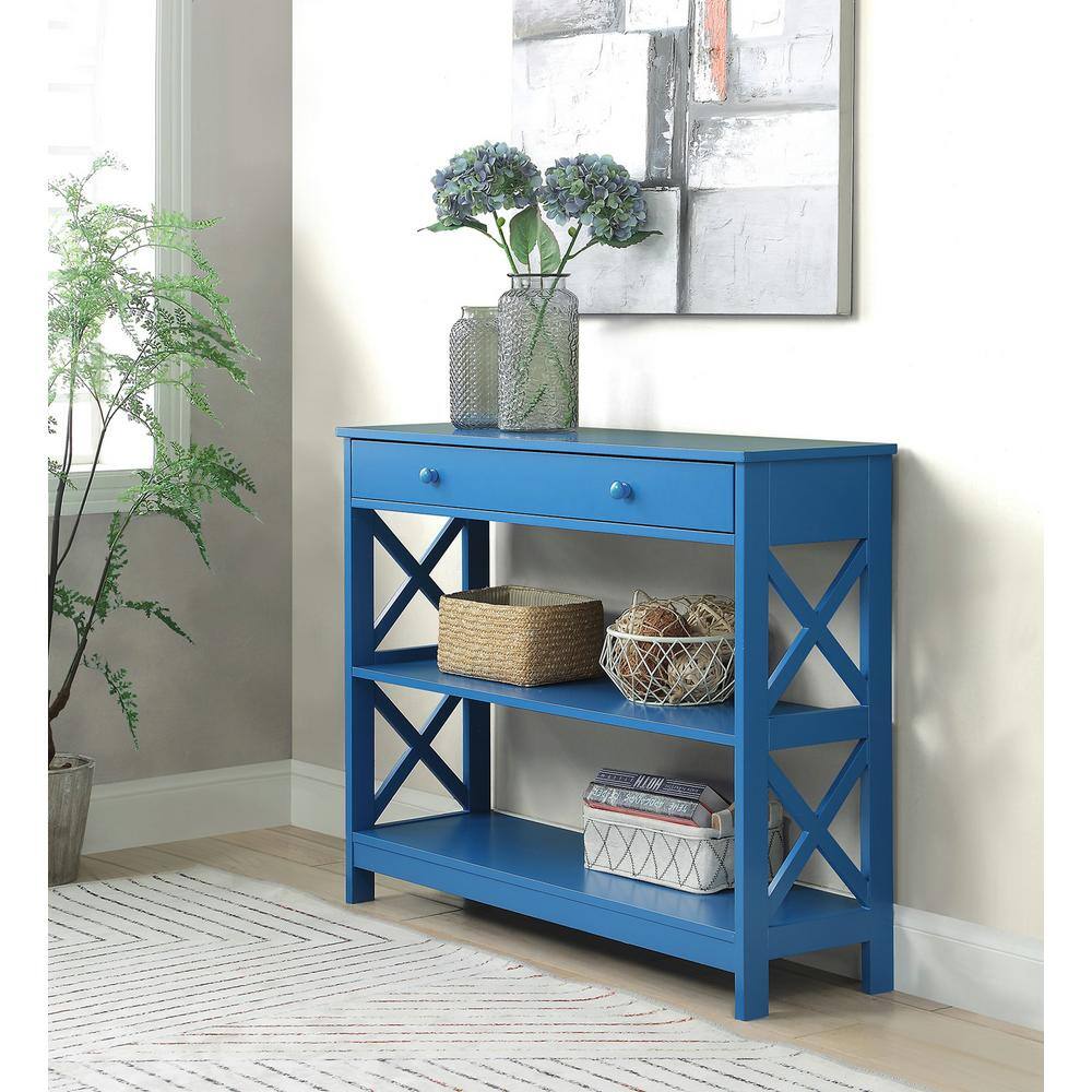 Modern Oxford Blue Console Table with Drawer and Shelves