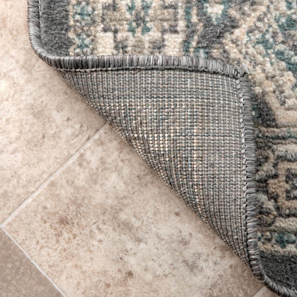 Charcoal and Beige Synthetic 8' x 10' Stain-Resistant Area Rug