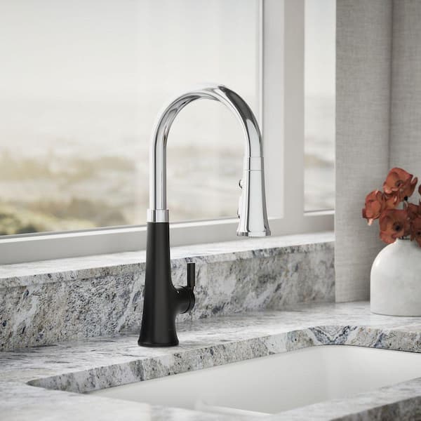 Tone Single-Handle Touchless Pull-Down Sprayer Kitchen Faucet in Polished Chrome with Matte Black