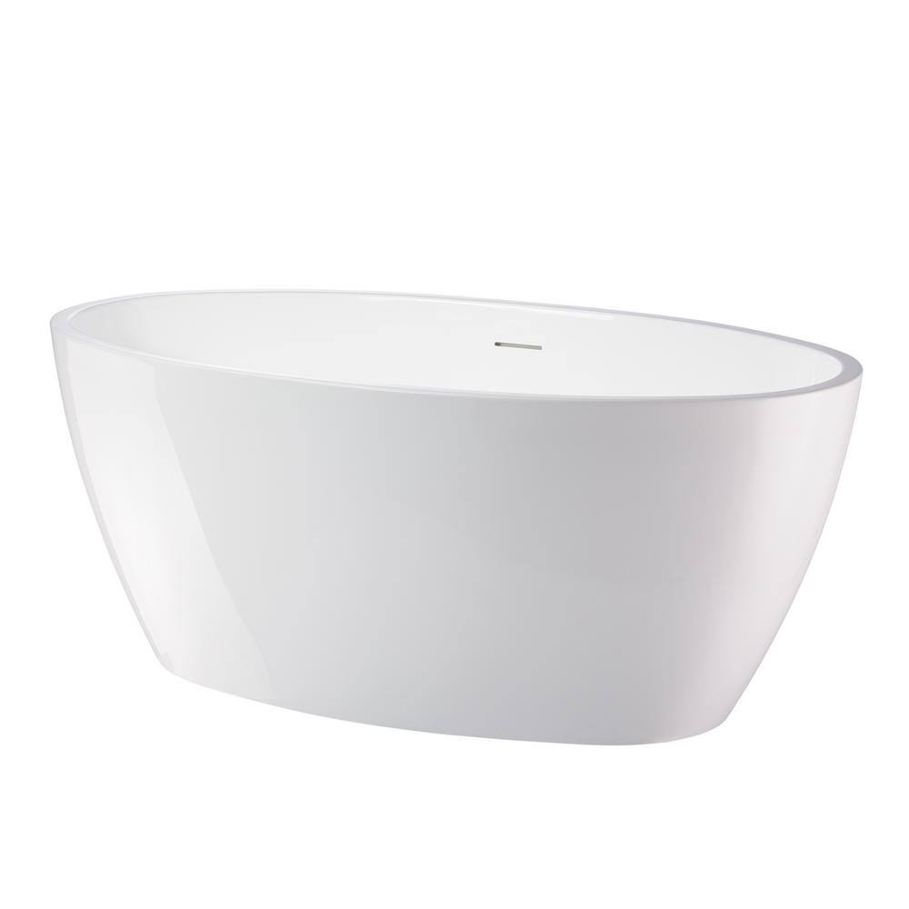 Vanity Art 59" White Acrylic Freestanding Bathtub with Overflow
