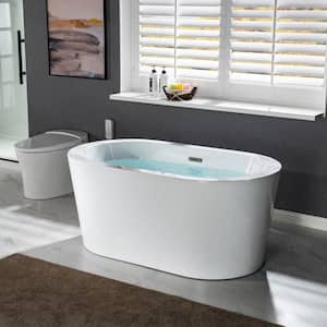 Bloomfield 56 in. Acrylic FlatBottom Double Ended Bathtub with Brushed Nickel Overflow and Drain Included in White