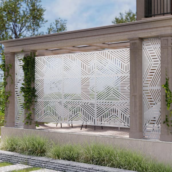 Dovelina Ivan 72 in. Galvanized Steel Garden Fence Outdoor Privacy Screen Garden Screen Panels in White