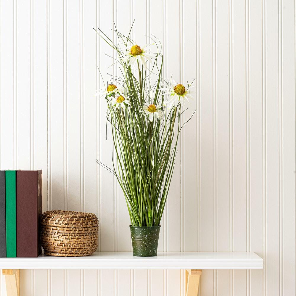 Elegant 37" Daisy and Green Grass Potted Arrangement for Indoor Decor