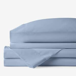 3-Piece Misty Blue Solid 300-Thread Count Rayon Made From Bamboo Cotton Sateen Twin Sheet Set