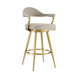 Justin 30 in. Taupe Metal Bar Stool with Fabric Seat