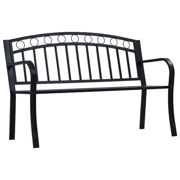 Afoxsos 49.2 in. W x 20.9 in. D x 33.1 in. H Black Metal Patio Bench Garden Bench Chic Slatted Bench