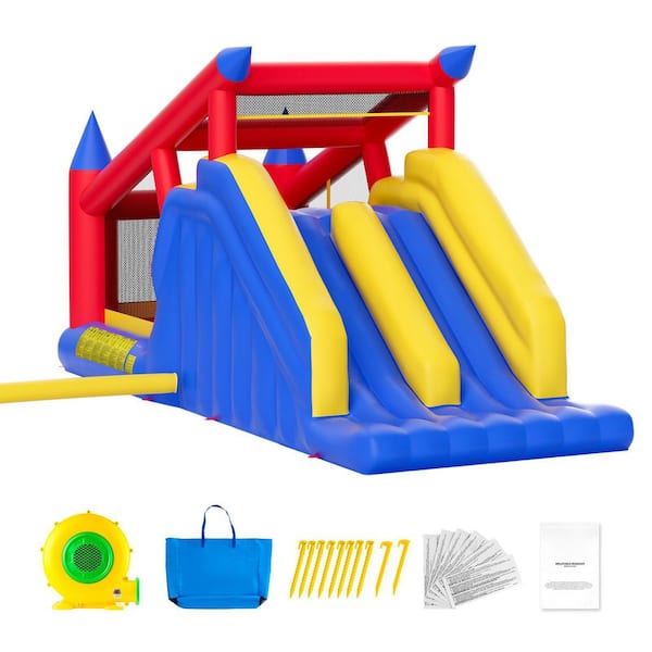 Inflatable Bounce House, Jumping Bouncer with Slide, Blower and Storage Bag, Outdoor High Quality Playhouse Trampoline
