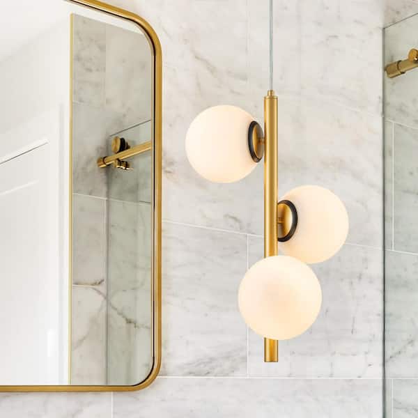 Sebastian 3-Light Modern Black and Gold Pendant Light with Glass Globe Shade