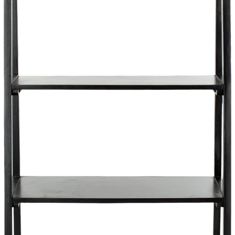 Transitional Black Wood 5-Tier Ladder Bookshelf