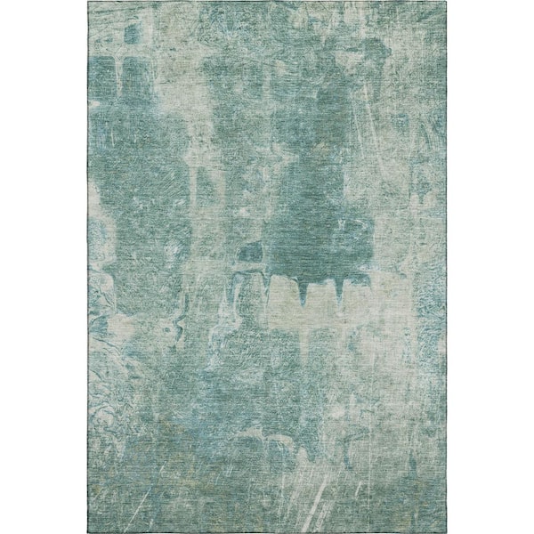 Mayfield Premium Machine Washable Abstract AMF2226 Teal 3 ft. x 4 ft. Area Rug