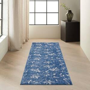 River Flow Navy Ivory 2 ft. x 7 ft. All-Over design Contemporary Runner Area Rug
