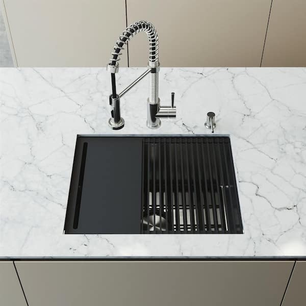 Mercer 23 in. Undermount Single Bowl 16 Gauge Stainless Steel Kitchen Sink with Faucet and Accessories