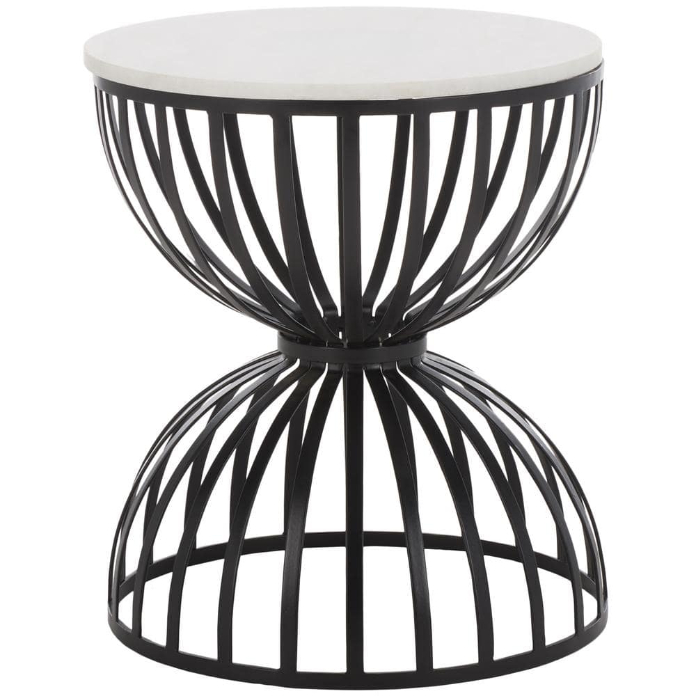 Tissaia Round White Marble and Black Iron Accent Table