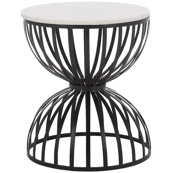 SAFAVIEH Tissaia 15 in. Ivory/Black Round Metal End Table
