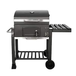 Premium Charcoal Grill in Black with Folding shelf and built in thermometer